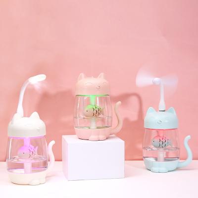 China Car NEW 3 In 1 350ml Multifunctional 7 Colors Changing Light Room Fogger Personal Humidifier Cute Cat Air Humidifier With Usb Fan for sale