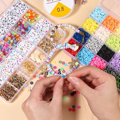 China 24 Grids 4800 Piece Ceramic Heishi Clay Beads For Jewelry Preparing Flat Round Polymer Clay Spacer Beads With Charm Set Pendant Box for sale