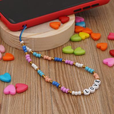 China Crystal Wholesale Phone Chain Beads Shapes Colorful Handmade Beaded Phone Charm Strap for sale