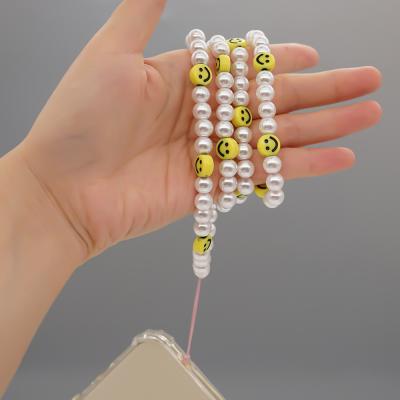 China Crystal 88cm colored bead chain for mobile phone, handy kette beaded lanyards phone strap chain for sale