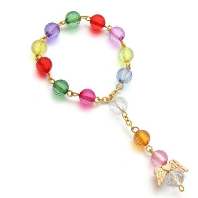 China Cute Vintage Women Colorful Acrylic Angel Wings Pendant Bracelet Chain Beads Bracelets Rosary Accessories for sale