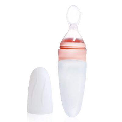 China BPA Free Food Grade Feeder Silicone Rice Paste Baby Squeeze Baby Feeding Bottle With Spoon for sale