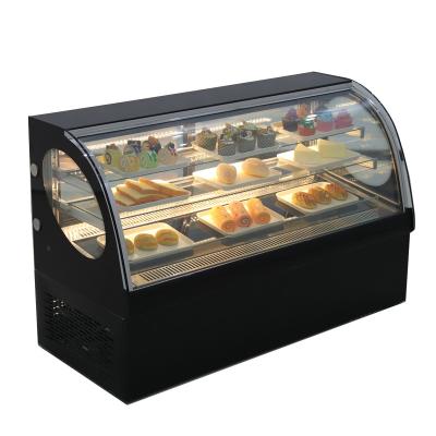 China Single-temperature Yowon Table Top Back Door Bakery Display Showcase Dessert Display Fridge Curved Glass Cake Fridge for sale