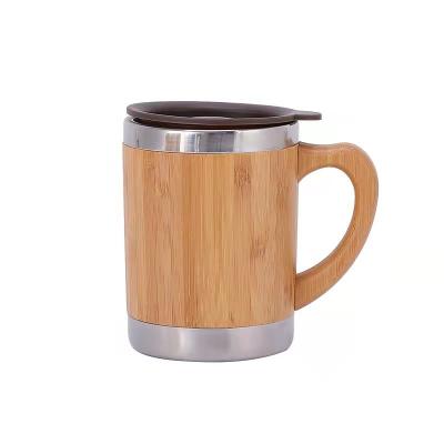 China Sustainable Wooden Coffee Mug Stainless Steel Travel Insulated Bamboo Mug With Lid for sale