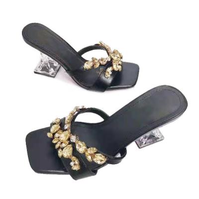 China Lightweight European Fashionable Leather Shoes With Diamond Decoration Sexy High Heel Women Sandal Party Shoes for sale