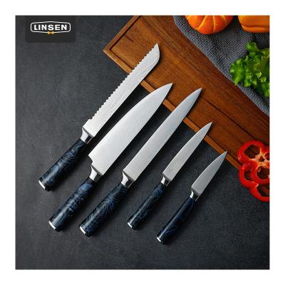 China Stocked 5 Pcs Damascus Stainless Steel Kitchen Knives Sets High Carbon Multifunction Cooking Knife Chef for sale