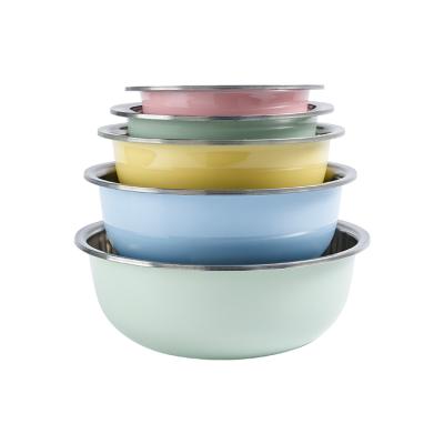 China CLASSIC Colorful Manufacturer 410 Stainless Steel Large Fruit Salad Soup Meat Bowls Set for sale