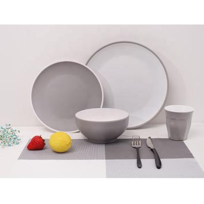 China New EU2020/1245 Solid Color 16 Pass Melamine Sets Two Tone High Quality Viable Tableware Set Gray Melamine for sale