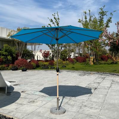 China Modern Wooden Sun Umbrella 2.7m Transfer Garden Patio Parasol Hand Crank Umbrella for sale