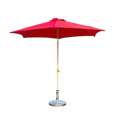 China Modern Outdoor Furniture Customize Garden Restaurant Sunshade Wooden Print Sunny Round Patio Umbrella With Lift Up System for sale