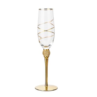 China Crystal Hot Sale Elegant Gold rimmed Crystal Transparent Glass Champagne Glass for sale