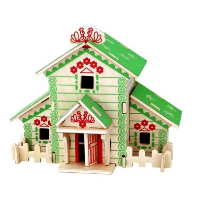 China Educational Toy Custom Toddler Educational Assembly Wood Opens Wooden Jigsaw 3D DIY Puzzle House Model Wooden Puzzles for sale