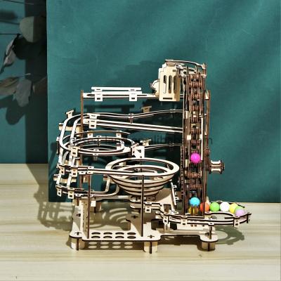 China Eco-friendly Non-Toxic Solar Powered DIY Kit Marble Run Set Solar Mechanical Wooden Puzzle for sale