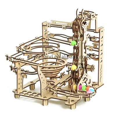 China Eco-friendly Non-Toxic Wooden Race 3D Marble Puzzles Set Electric Driven Wooden Roller Coaster Model Kits For Adults for sale