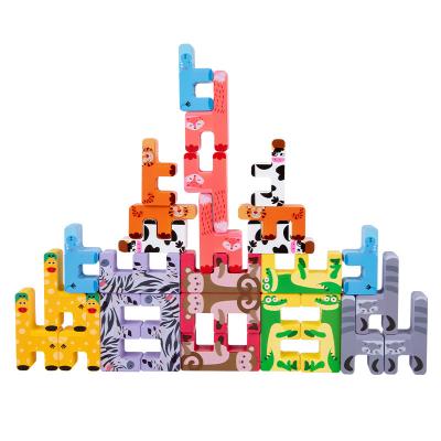 China CPC 27pcs Montessori Animal Wood Building Toy Wooden Balanced Stacking Building Toys Wooden Shape Alphabet Letters Shape Toys for sale