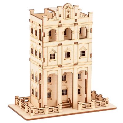 China Antique Buildings Model Security China Blockhouse Diy Puzzles Puzzle Wooden Toy for sale