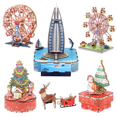 China Safety Birthday Christmas Diy Gift Operate Mini Unique Classic Wooden Carved Treasure Hand Crank Music Box for sale