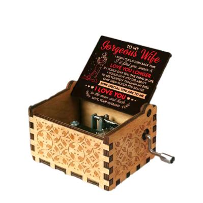 China Wholesale Custom Unique Hand Crank Operated Cutout Wooden Music Boxes Beautiful Hand Crank Operated Music Box for Christmas Birthday Anniversary Gifts for sale