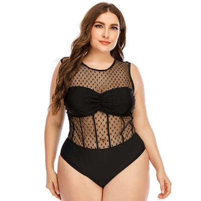 China Plus Size Plain Color Women Breathable Fashionable One Piece See Through Mesh Hollow Back Swimsuit Ladies Swimwear Bathing Suit for sale