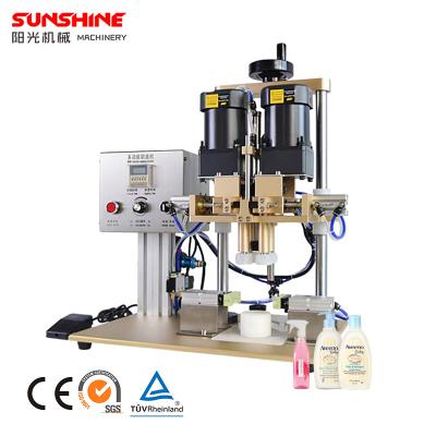 China Food table desktop ectric twist off semi automatic screw cap glass-metal small plastic capper water bottle capping machine for sale