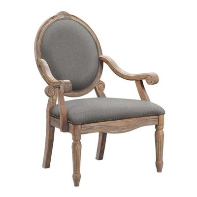 China Grey Fabric Upholstered Dining Chairs Arms With Natural Driftwood Finish for sale