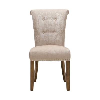 China Wingback White Upholstered Dining Chairs Plywood Frame With Nail Head Trim for sale