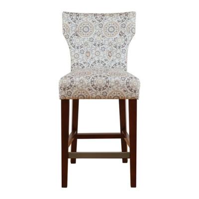 China Flower Pattern Upholstered Counter Height Stools With Tufted Buttons for sale