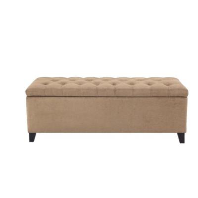 China Espresso Legs Fabric Covered Upholstered Hallway Bench With Soft Tufted Pleats for sale