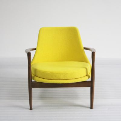 China PU Cashmere Yellow Accent Chair 77W* 71D *71H Cm With Walnut Natural Wood Leg for sale