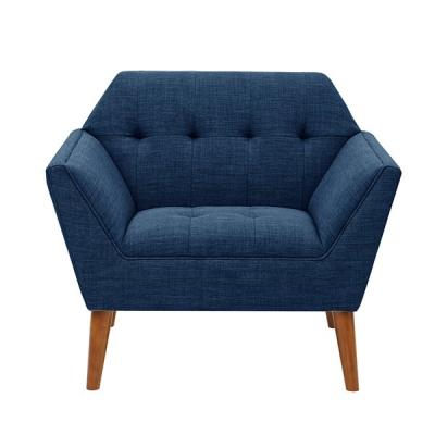 China Fabric Navy Blue Accent Chair Birch Wood Legs With Soft Tufted Buttons for sale