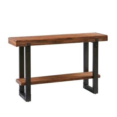 China Indoor Distressing Solid Wood Coffee Table Soft Wire Brushed With Metal Base for sale