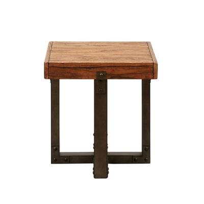 China Elm Veneers Natural Wood End Table Living Room With Gun Metal Parson Frames for sale