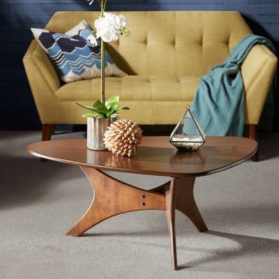 China Triangle Base Wood Top Coffee Table Middle Century Style In Natural Wood Tones for sale