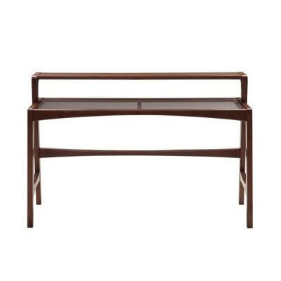 China Solid Wood Frame Reclaimed Wood Square Coffee Table With Clear Glass Shelf for sale