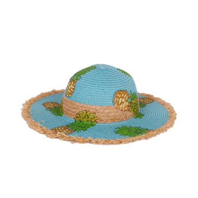 China Wholesale Custom Hand Painted Summer Striped Straw Beach Hairy Fashion Graffiti Children Girls Kids Hats for sale