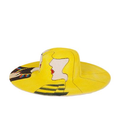 China Custom Oversized Beach Striped Straw Hats Women from Chapeau Femme Chic Hand Painted Graffiti for sale