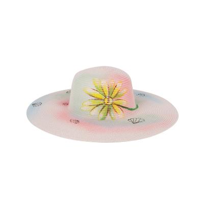 China Hand Painted Graffiti Crossed Out Straw Beach Summer Brim Hats Custom Sombreros De Paja Wide for sale