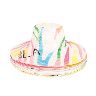 China Striped Sun Summer Hats Women Graffiti Sombreros De Sol Chapeau Femme Hand Painted Beach Straw for sale