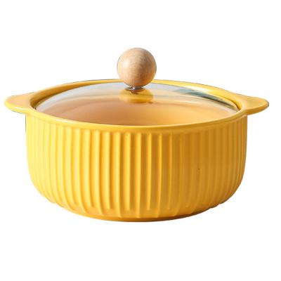 China Newcomer Ceramic Soup Pot Viable Binaural Large Bowl Porcelain With Glass Lid Ceramic Soup Tureen for sale