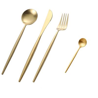 China Sustainable Amazon Top Gold Dinnerware Flatware Fork Knife Serving 304 Cutlery Flatware 4pcs Dinnerware Spoon Set for sale