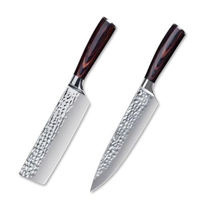 China Durable 8 Inch Japanese High Carbon Stainless Steel With Hammered Finish Damascus Kitchen Chef Knife for sale