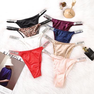 China Breathable Rhinestone Breathable Sexy Thongs Glitter Letter Women's Ladies Ladies Thong Panties for sale