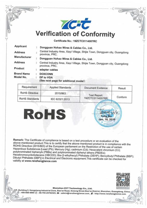 RoHS - Dongguan Hohao Wires & Cables Co., Ltd.