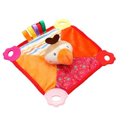 China Cheap Plush Stuffed Square Shape Soft Toys Head Blanket With Teether Kids Safety Toys Baby Soothing Towel for sale