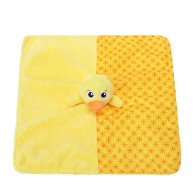 China Short Plush Soft Polyester Safety 100% Natural Soft Towel For Baby Infant Custom Plush Duck Soothing Towel for sale