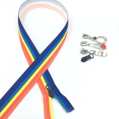 China Hot Sale 5# Nylon Open End Long Zipper Rainbow Color Zipper Auto Lock for sale