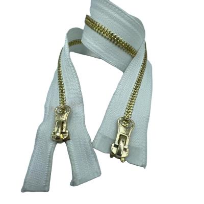 China Customized Automatic Lock 5# Metal Zipper Brass Zipper Double Opening For Clothing for sale