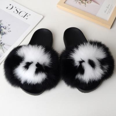 Китай Wholesale fashion trend real fox fur natural slippers, big fur fluffy slides, women fur sandals slippers продается