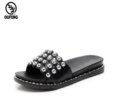 중국 New Design Trend Fashion Women Outdoor Ladies Sandals Rhinestone Slippers Bling Flat Slippers 판매용