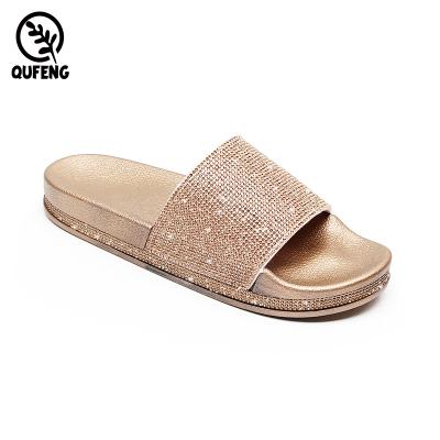 중국 Flat Fashion Bling Diamond Slippers Women's Sandals Slides Rhinestone Sun Stone Ladies Slippers Fashion Trend 판매용